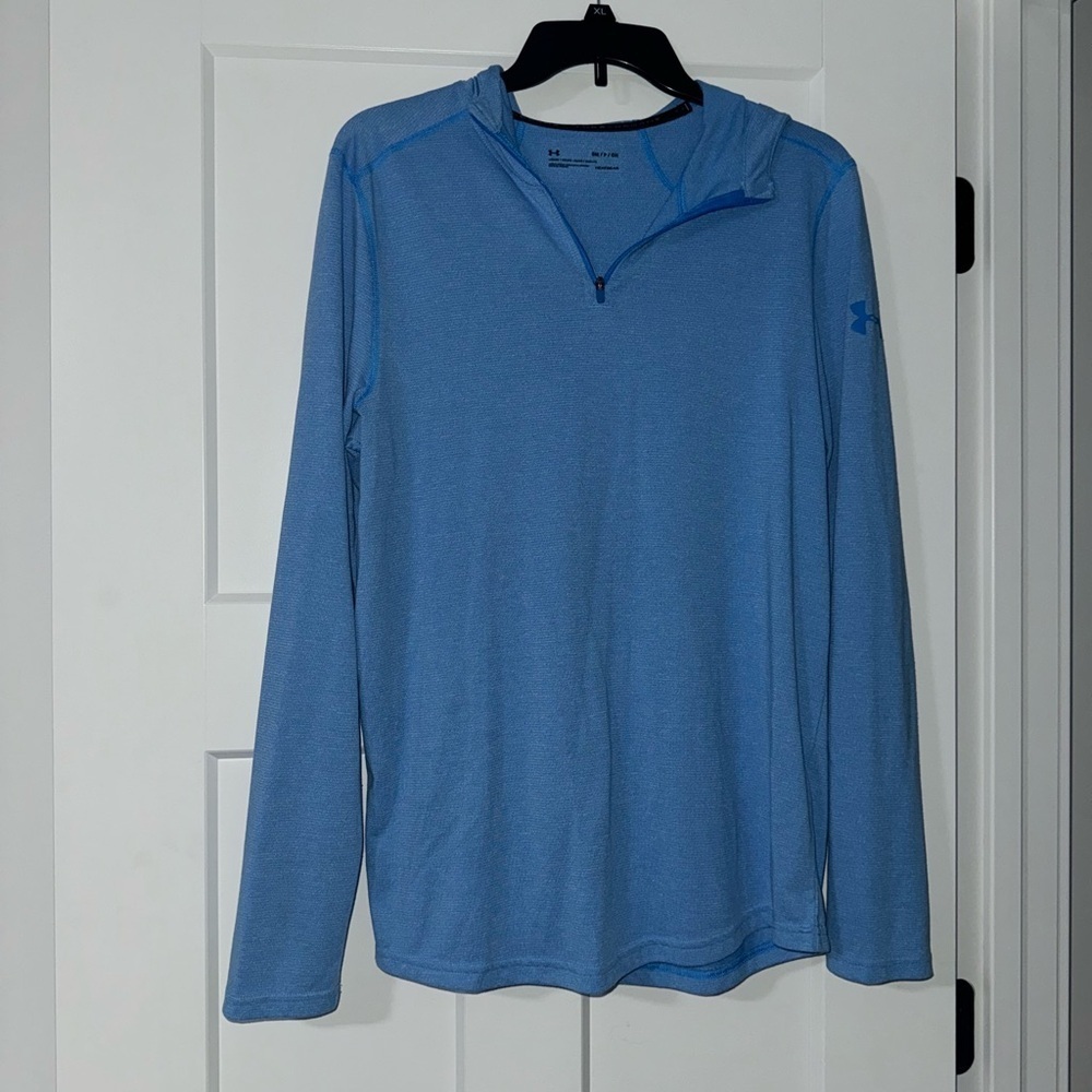 Under Armour baby blue hooded 1/4 zip up shirt